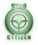 Starboard-lit, metallic, Star Citizen Logo comprising a single cruciform star encapsulated by a wreath and set betewen the words STAR and CITIZEN